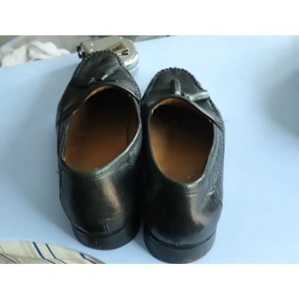 Vintage 90s Brass Boot Walking Gloves Black Leather Loafers Tassel Mens 9 M